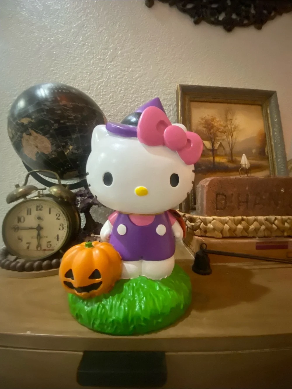 Purple Halloween Cat Figurine with Pumpkin - Home Decor